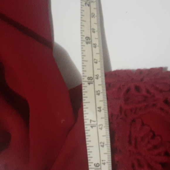 Umgee Red Baby Doll Dress Empire Waist Off the Shoulder Lace Maroon Peasant L - Picture 8 of 13